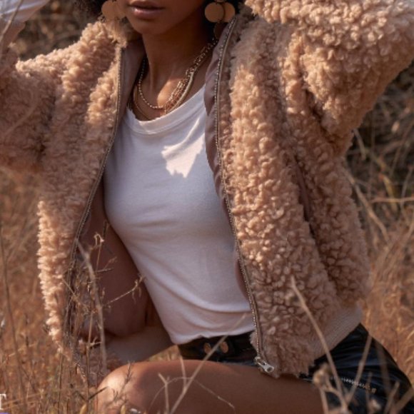 Tan Faux Fur Bomber Jacket - Picture 2 of 6